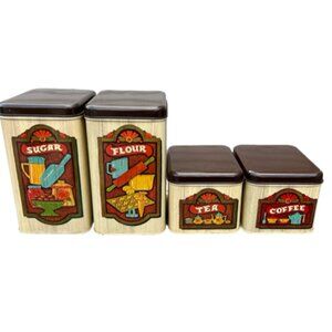 Vintage Cheinco J. Chein Tin Canister Set Retro Kitchen Sugar Flour Coffee Tea